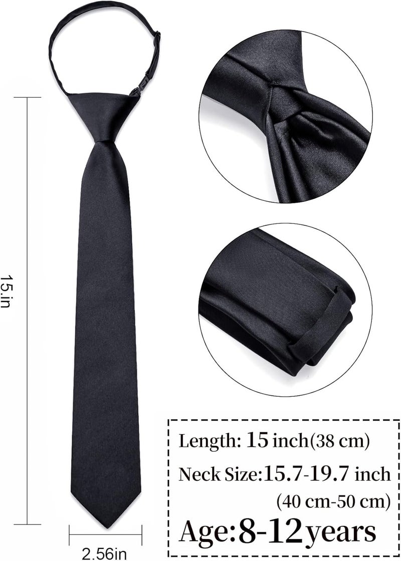 Ailisus Store Boys Tie Solid Color Silk Satin Pre-tied Kids Necktie for Age 8-12 Adjustable Formal Wedding School Graduation - Image 3